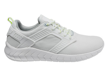 one white summer sneaker made of mesh fabric, on a white background