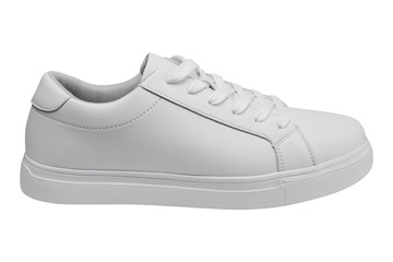 one white leather sneaker, on a white background