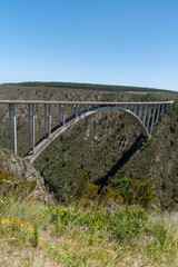 Bloukrans Bridge, Eastern Cape, South Africa. Dec 2019. Bloukraans Bridge carrying a toll road 216 metres above the gorge  through the garden route in the Eastern Cape.