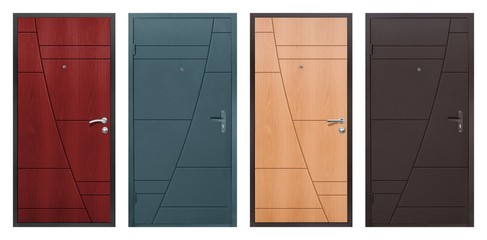 Set of models of entrance metal doors isolated on white background