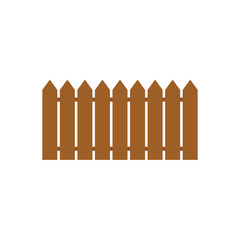 Colored flat icon, vector design. Part of wooden fence for illustration of hedge, exterior, border of territory and house garden.