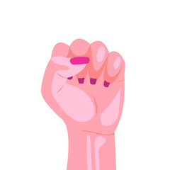 Female hand clenched fist isolated on a white background. Symbol of feminism and the struggle for women's rights. Vector stock illustration in a flat style.