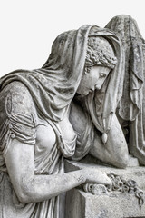 Obraz premium Woman crying in the cemetery. An image of suffering