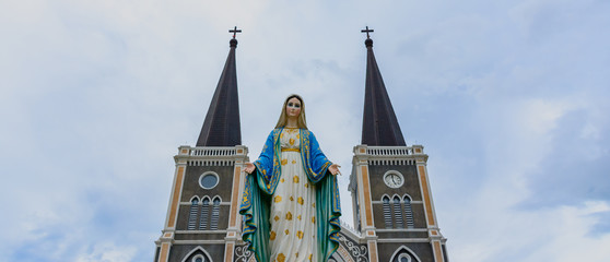 Fototapeta na wymiar Blessed virgin Mary statue of Catholic church in Thailand.