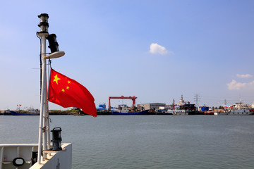 shipbuilding plant wharf scenery, Luannan County, Hebei Province, China