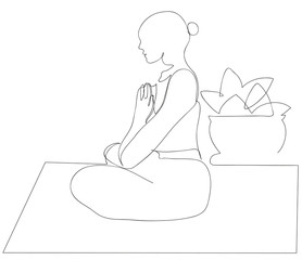 One continuous line drawing of Yoga and Relax. Young woman is doing yoga.