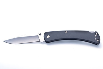 Folding pocket knife on a white background.