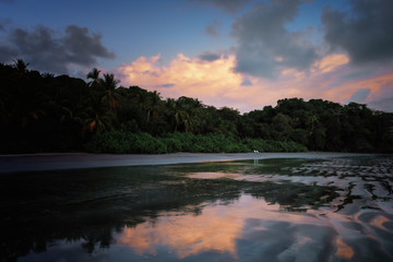 Beach sunset on Isla Palenque in Boca Chica, Panama