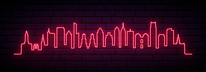 Fototapeta premium Red neon skyline of Philadelphia city. Bright Philadelphia long banner. Vector illustration.
