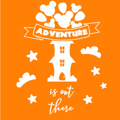 Illustration of adventure house with mickey shaped balloons on top
