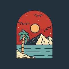 simple logo badge beach design, for t-shirt prints, patches, emblems, posters, badges and labels and other uses
