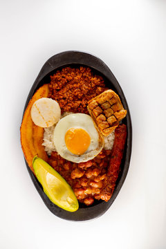 Tray Paisa, typical colombian food on white background