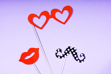 Paper people together in love on a color background