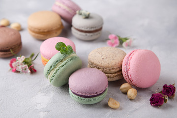 Cake french colorful macarons of pastel color