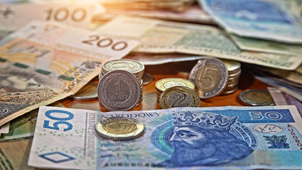 Polish money currency lying on the table