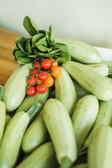 Organic zucchini and tomato. Fresh farm products.