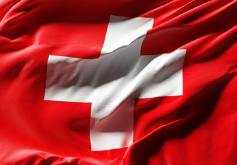 Flag of Swiss close-up. 3D illustration.