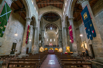 Interior view in the Church of Santa Maria della Pieve in Arezzo, Tuscant, Italy. 