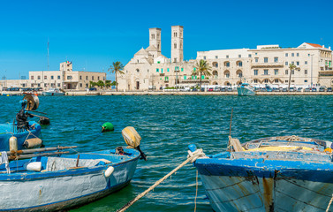 Molfetta waterfront with the Cathedral. Province of Bari, Apulia (Puglia), southern Italy.