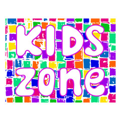 Kids Zone banner design. Children Playground. Vector illustration. Cute cartoon inscription in trendy doodle style made on a colorful background for web design, print, graphic design, game, animations