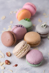 Colorful Macarons Cake of Pastel Color on Light Background