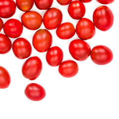 Fresh cherry tomatoes isolated on white background.  Healthy food concept.  Top view. Flat lay