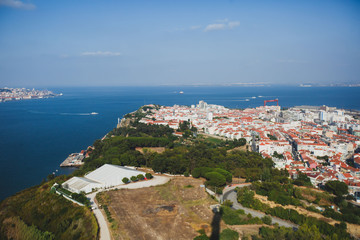 Fototapeta na wymiar Panoramic view of Almada city and municipality, seen from the Sanctuary of Christ the King, Lisbon, Greater Lisbon, Portugal, summer sunny view
