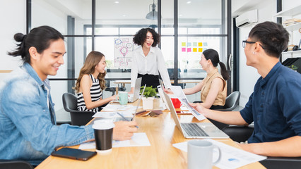 Asian business people meeting conference and brainstorming in modern office, casual and hipster clothing