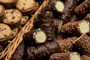 Delicious chocolate bars with tasty coconut