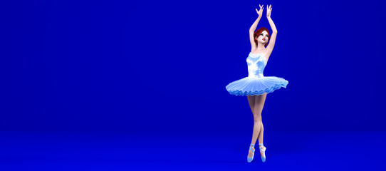 3D Ballerina blue classic pointe shoes and ballet tutu