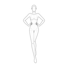 Fashion template 9 head for technical drawing with main lines. 
