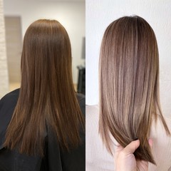Before and after hair color in cool tones