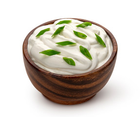 Sour cream with onion isolated on white background