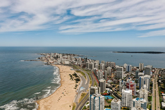 Drone view of punta del este brava beach