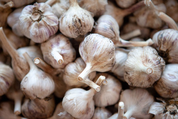 Several garlic stacked in pile