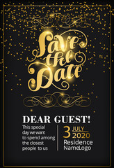 Weddign invitation design. Decorate elements and calligraphy text. Vector illustration.