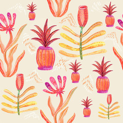 Watercolor illustration. Raster. Stylized plant. Pattern.