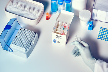 Kit to test for novel COVID-19 coronavirus in patient sample or tissue. RT-PCR kit allows to...