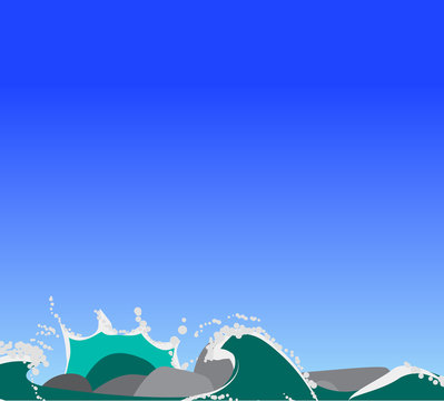 Sea and snones on sky background.