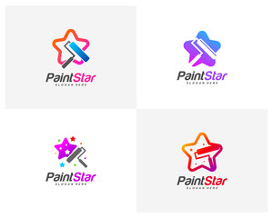Set of Star paint logo design vector, Creative paint star logo template, Icon symbol