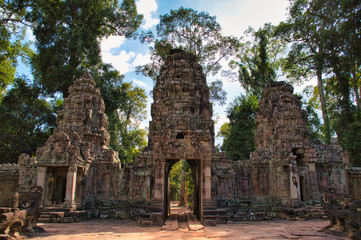 Fototapeta premium Preah Khan Temple site among the ancient ruins of Angkor Wat Hindu temple complex in Cambodia