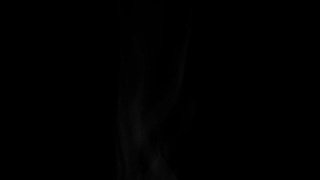 White steam on black background, overlay. Isolated smoke or steam.
