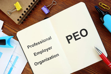 Conceptual hand written text showing Professional Employer Organization (PEO)
