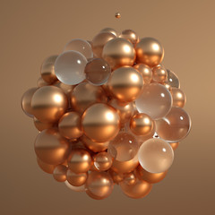 Metallic background with balls, atom, molecule. 3d illustration, 3d rendering.