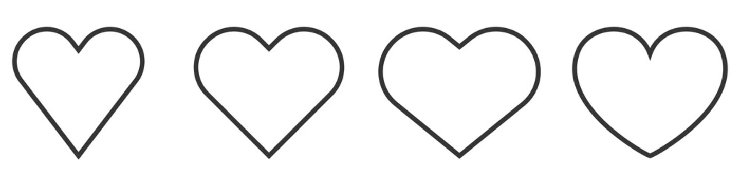Set of Heart outline icons. Vector Hearts.