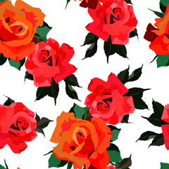 seamless pattern in bright colors with flowers of roses, wallpaper ornament, wrapping paper