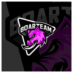 Boar Esport gaming mascot logo template Vector. Modern Head Boar Logo Vector