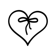 Hand drawn heart with a bow. Decor element. Valentine's day card, element template and love symbol. Vector clip art isolated on white background.