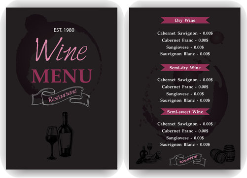 Vector illustration sketch - Vintage Menu. Cover for restaurant menu. Wine