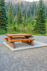 A picnic table in Manning Park, British Columbia, Canada.